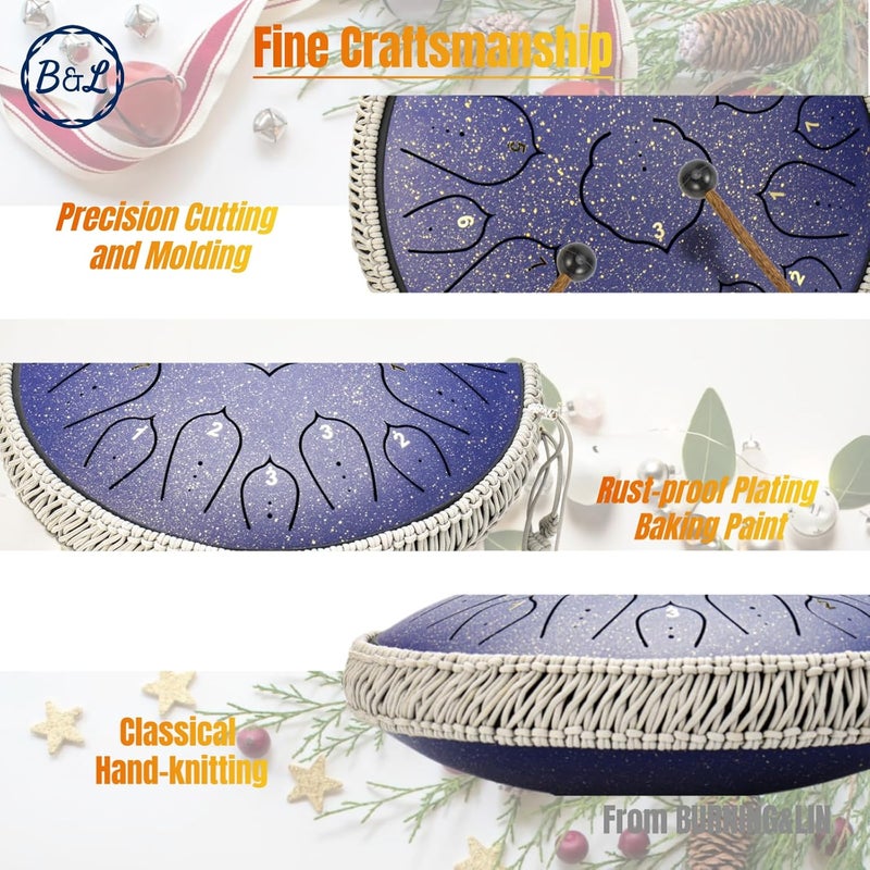 BURNING&LIN Steel Tongue Drum 14 Inches 15 Notes Hand Pan Drum Rain Drum Percussion for Meditation Yoga Musical Education for Adult& Kids(Lotus Purple) - Image 4